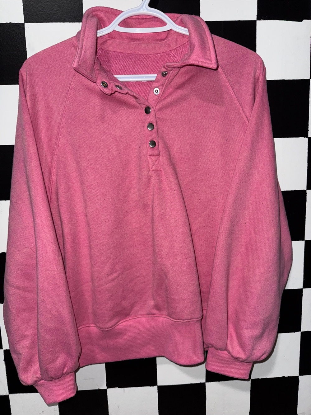 SHEIN Pink Snap-Front Pullover Sweatshirt